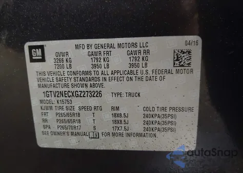 2016 GMC Sierra 1500 Slt from USA, damaged, VIN 1GTV2NECXGZ273226